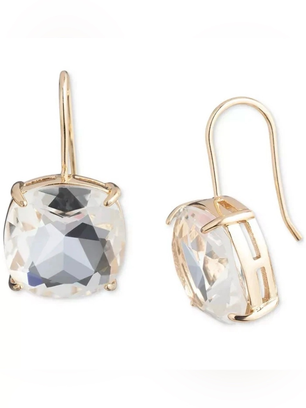NEW RALPH LAUREN GOLD TONE DROP CLEAR CUSHION SHAPE CRYSTAL EARRINGS